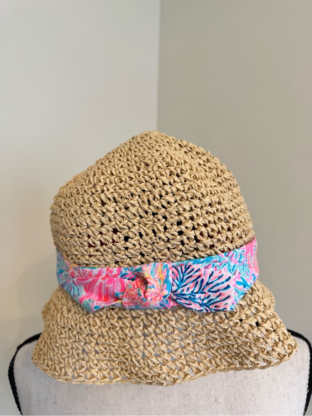 Lilly Pulitzer Straw Sun Hat with Pink & Blue Floral Band